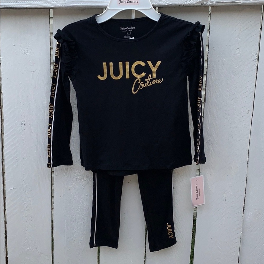 NWT‎ Juicy Couture Girls 2 Piece Legging Set Black/Gold
